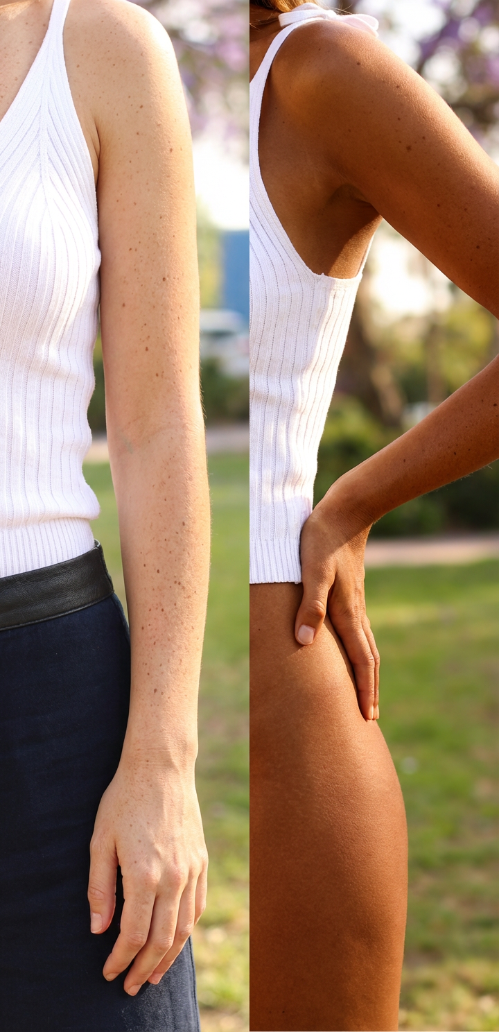 Torso before and after, even ultra dark coverage with no orange