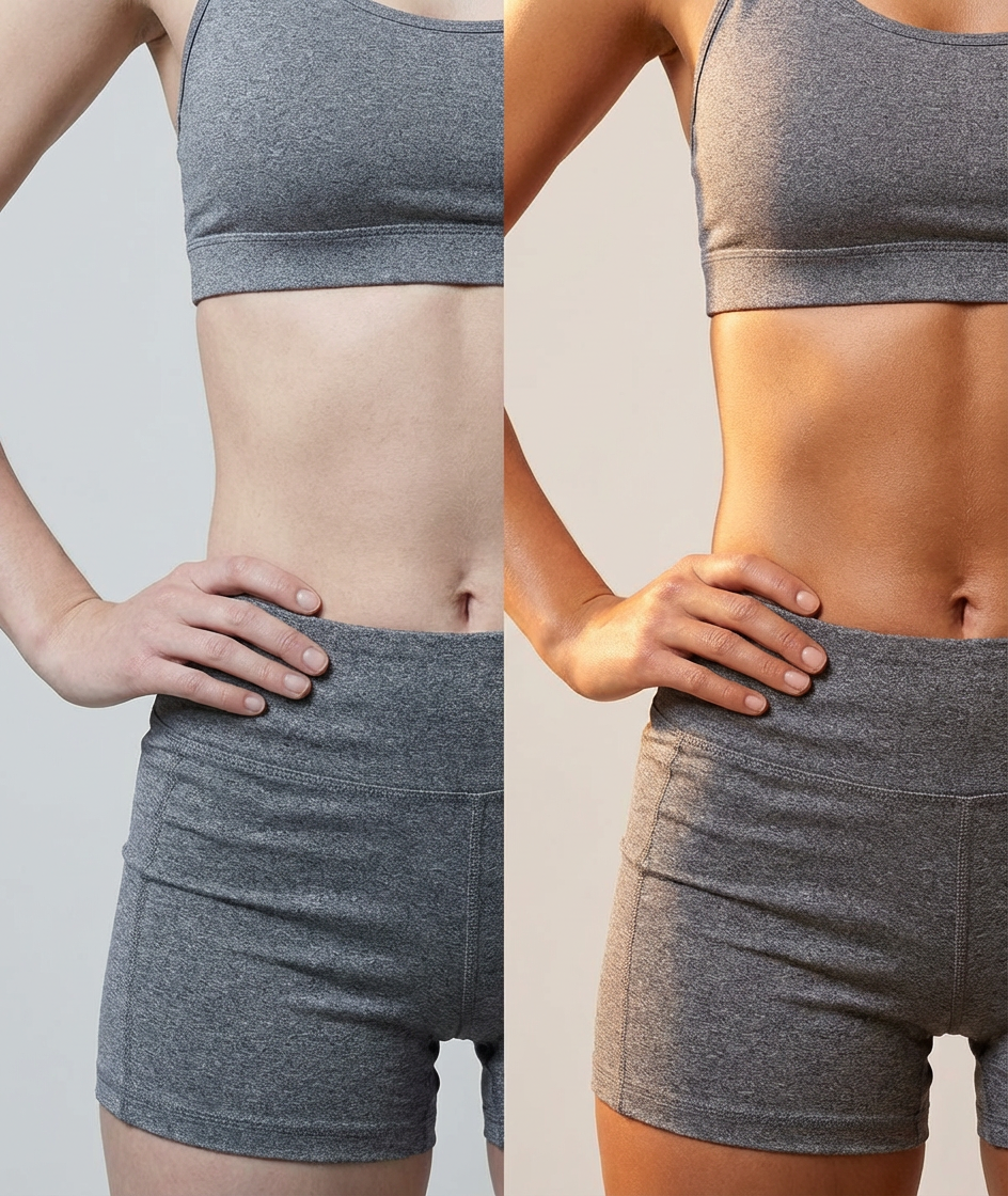 Even torso coverage with Coconut Fudge, no streaks or patches