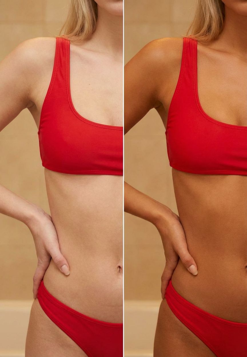 Mediterranean bronze finish with Mocha Melt violet self-tanner