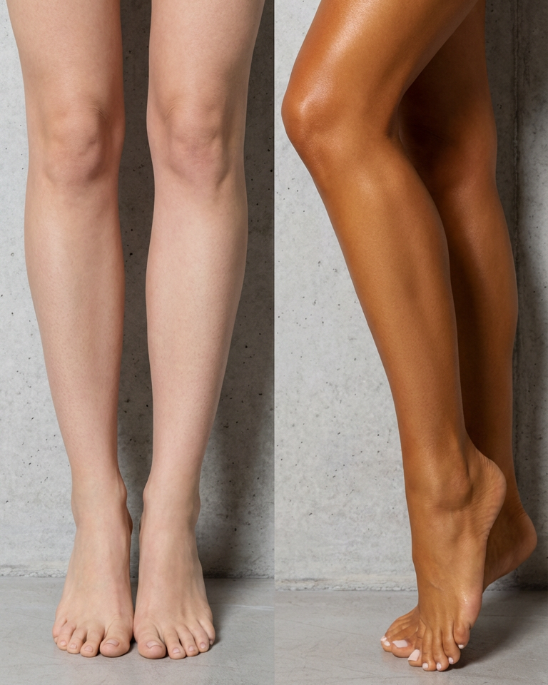 Legs before and after, golden dark bronze using Noir Chocolate