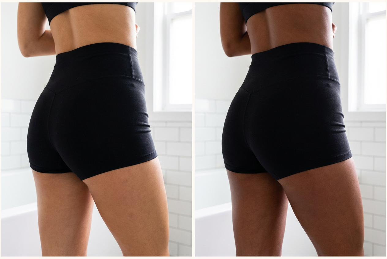 Lower back before and after, even Noir Chocolate self-tan